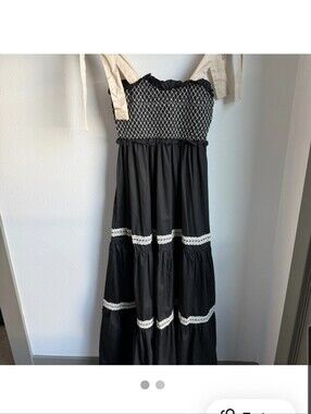 Black Tiered Maxi Dress with Cream Lace Trim